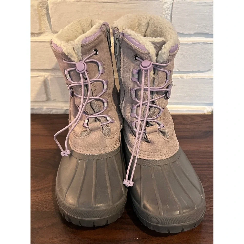Lands End‎ Youth Snow Boots Gray Purple Waterproof Duck Boots Size 5M Gorpcore
